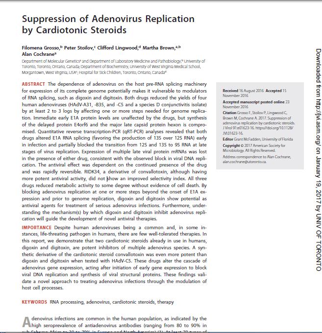 Suppression of Adenovirus Replication by Cardiotonic Steroids by Filomena Grosso (Dame Alumni